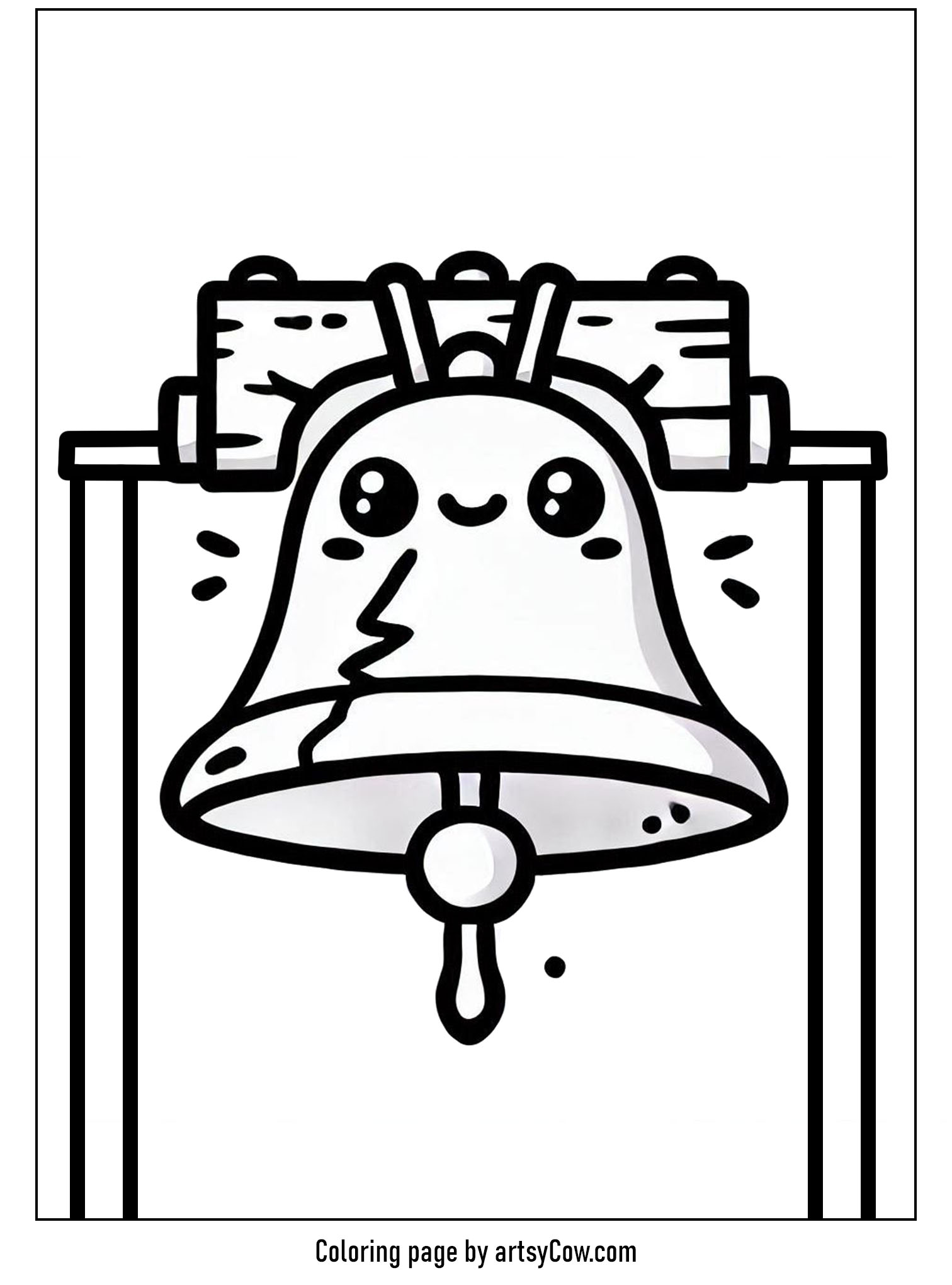 Presidents Day Coloring Pages featuring a cute and smiling Liberty Bell.